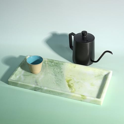 100% Natural Marble Tray, Handcrafted Vanity Catchall | Luxury Natural Marble Tray for Perfume, Jewelry, Soap, Elegant Bathroom & Kitchen Counter Decor - color: 036-fd Green