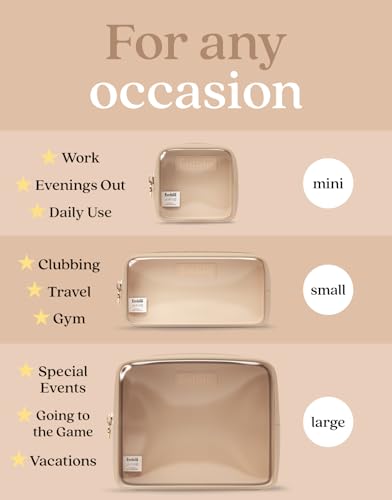 Clear Cosmetic Bags Set of 3, Mini Small Large Makeup Bags For Women Clear Pouch Cosmetics Cases Zipper Cute Pouches Make Up Travel Toiletry Essentials Preppy Purse Organizer Makeup Cases, Sand | Large, Medium & Small Clear Nylon/PVC Cosmetic Bags with Zi