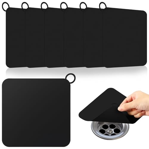 Yinkin 6 Pcs Drain Covers to Keep Bugs Out Silicone Shower Floor Tub Stoppers Bathtub Drain Stoppers Sewer Anti-Odor Mats Deodorizing Plugs for Bathroom(6 x 6 Inch,Square,Black) - color: Black, size: 6 x 6 Inch, style: Square