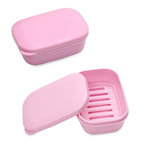 Soap Dish 2 Pack Waterproof Portable Soap Tray for Travel, Home, Outdoor, Camping, Gym - Light Pink - color: Light Pink