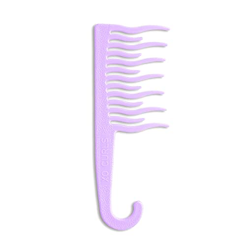 XO Curls Shower detangling hair comb, Wide tooth comb, Comb with hook for easy hanging in shower, Gentle on Scalp, Hair comb for with curly & wavy hair (Lavender) - color: Lavender