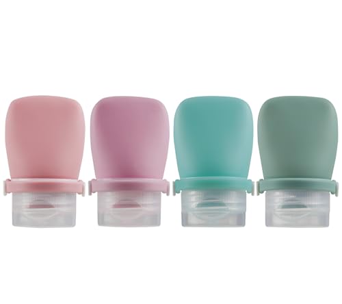 1oz Silicone Travel Bottles for Toiletries (4-Pack), TSA Approved Leakproof Toiletry Bottles with Locking Lid, Refillable Travel Size Containers for Shampoo, Body Wash, Camping & Trips (Green Pink) - color: Green Pink