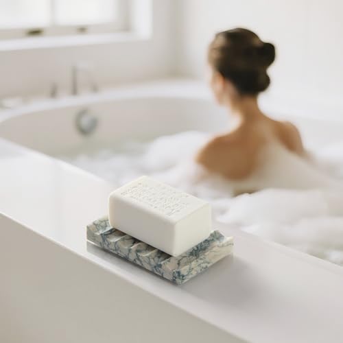 Real Luxurious Natural Marble Soap Dish for Shower,soap Dish for Bathroom,Non-Ceramic/Non-Resin Stone soap Tray（Cyan Green） - color: Cyan Green