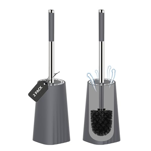 SetSail Toilet Brush, Compact Size Toilet Bowl Brush and Holder Toilet Brushes for Bathroom with Stainless Steel Handle Toilet Cleaner Brush with Durable Scrubbing Bristles, 2 Packs-Grey - color: Gray, size: 2 packs