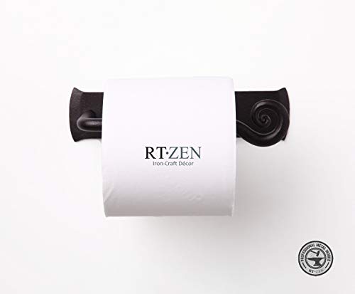 RTZEN Bathroom Toilet Paper Holder - Handcrafted Rustic Wrought Iron Wall Decor Toilet Roll Holder - Black Matte Wall Mount Bar for Modern Farmhouse Bathroom Decor - style: Stylish