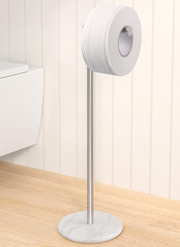 KES Extra High Toilet Paper Holder Free Standing 26", Toilet Paper Holder Stand with Natural Marble Base, Floor Freestanding Toilet Paper Holders 18/8 Stainless Steel Brushed Finished, BPH284S66-2 - color: Brushed Steel, size: 26"H