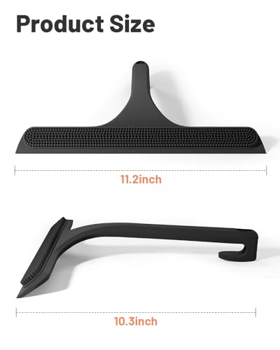 2-in-1 Silicone Shower Squeegee with Hook,Dual-Sided Design with Scraper & Scrub Surface,Rust-Proof Stainless Core,Streak-Free Bathroom Squeegee for Glass Doors,Mirrors,Windows,Car Windshields (Black) - color: Black