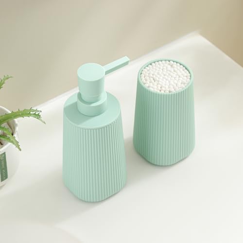 YAUKPH Bathroom Accessories Set 2 Piece Soap Dispenser and Toothbrush Holder for Bathroom Countertop Striped Green - color: Striped Green