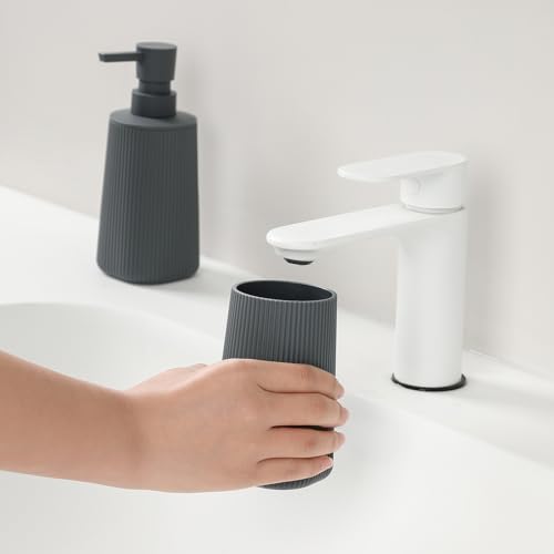 YAUKPH Bathroom Accessories Set 2 Piece Soap Dispenser and Toothbrush Holder for Bathroom Countertop Striped Gray - color: Striped Gray