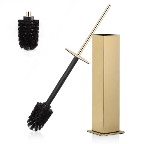 BVL Toilet Brush and Holder Set Gold Stainless Steel 304 Square Freestanding Toilet Brush for Bathroom - color: Gold