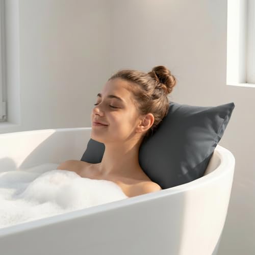 Luxury Bath Pillow for Bathtub, Soft & Comfortable, Head Neck Back Support, Adjustable Thickness Fits All Tub, Quick Drying with Air Mesh, Ideal Gift for Christmas Birthday Mother’s Day - color: Charcoal Gray