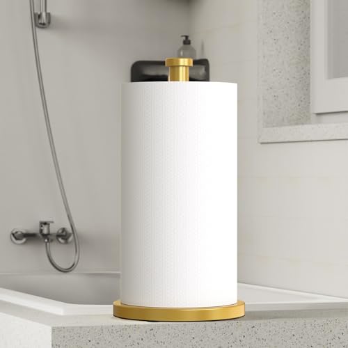 VEHHE Gold Paper Towel Holder Stand, Paper Towel Holder with Weighted Base and Suction Cups for Kitchen Bathrooms - color: Suction Base | Gold