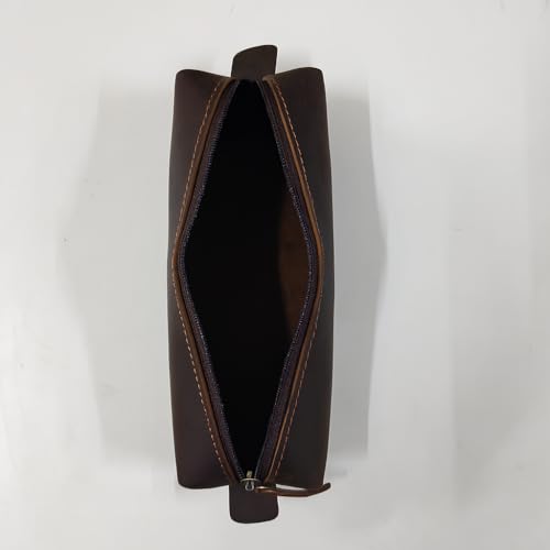 Genuine Leather Toiletry Bag for Men & Women – Travel Bathroom Organizer Kit, Makeup & Cosmetic Pouch, Compact Dopp Kit with Heavy-Duty Zipper, Handmade Dark Brown Travel Case