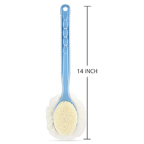 Shower Body Brush with Bristles and Loofah,Back Scrubber Bath Mesh Sponge with Curved Long Handle for Skin Exfoliating Bath, Massage Bristles Suitable for Wet or Dry, Men and Women (Grey) - color: Grey