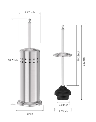 Dowry Anti-Hand Off Toilet Plunger with Holder for Bathroom,Powerful Efficient Force Suction Cup,Heavy Duty, Deep Cleaning, Nickel - color: Nickel