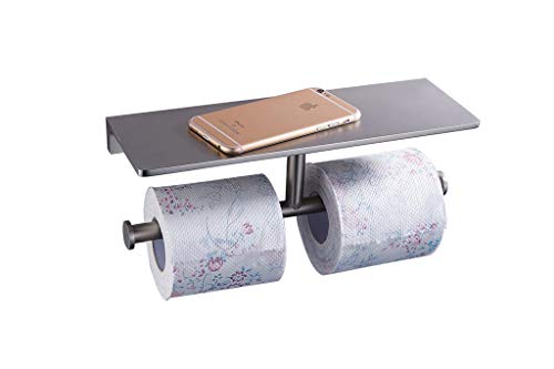 Toilet Paper Holder,Brushed Nickel Double Toilet Paper Roll Holder with Storage Shelf,Wall Mount Brass Toliet Tissue Dispenser for Home and Hotel Bathrooms - color: Brushed Nickel