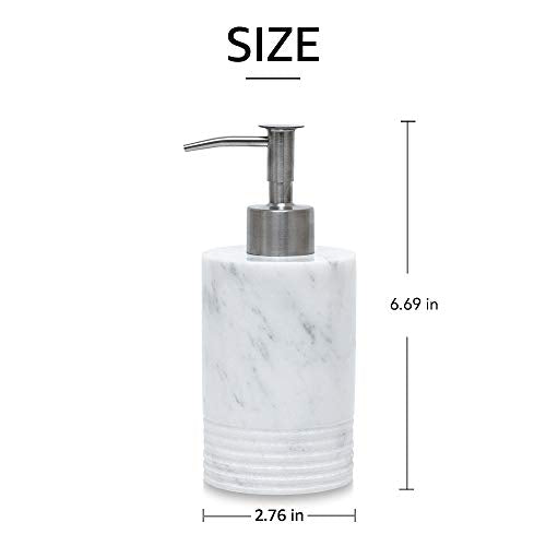 JIMEI Marble Soap Dispenser with Stainless Steel Pump for Bathroom Kitchen Countertop - Lotion & Liquid Dispenser Soap Bottle White