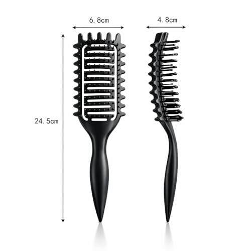 Curl Defining Brush for Curly Hair, Vented Detangling Hair Brush for Wet and Dry Styling, Curved Brush for Shaping and Smoothing Curl Clumps, Lightweight Hair Brush （Black） - color: Solid black