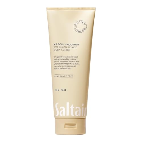 Saltair KP Body Scrub. 10% Glycolic Acid Treatment with Volcanic Sand and Plant Moisturizers. Fragrance-Free Physical Chemical Exfoliator. Exfoliating Body Scrubber for Rough Bumpy Skin, 10oz. - style: 10% Glycolic Acid Strength