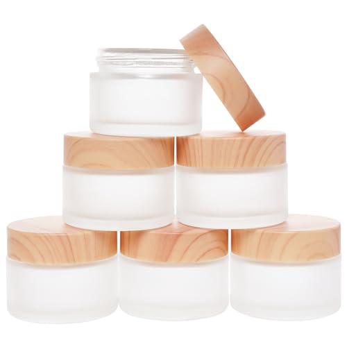6Pcs Glass Lotion Cream Container with Lid Refillable Empty Sample Cosmetic Jar for Makeup Scrub Cream Toiletries Home Travel (15ml) - color: Clear, size: 15ml