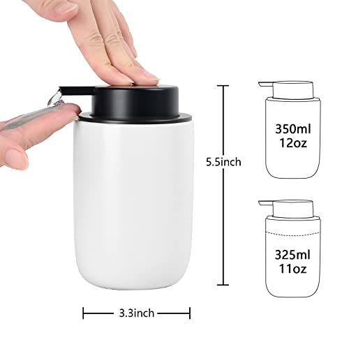 BosilunLife White Soap Dispenser Set - 2 Pack 12oz Ceramic Dish Soap Dispenser with Rust Proof Pump for Kitchen, Hand Soap and Lotion Set Suitable for Farmhouse Bathroom Decor with Waterproof Labels - color: White-liquid Pump