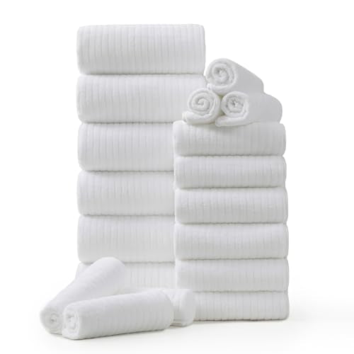 18 Piece Family Bath Towel Set Include 6 Bath Towels,6 Hand Towels and 6 Washcloths Soft Bathroom Towel with Hanging Loops,Highly Absorbent Quick Dry Towels Set for Bathroom,Hotel and Spa-White - color: White, size: 18-Piece Set