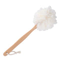 White Loofah with Handle - Back Scrubber for Shower, Exfoliating Body Sponge with Soft PE Mesh and Wood Stick, Clean Look Bath Accessory for Men and Women - color: White