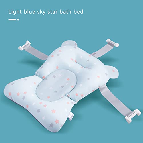 Baby Bath Cushion Pad Newborn Bathtub Mat Infant Bath Supporter Net Baby Bathtub Pillow Non-Slip Floating Bathing Tub Seat (Light Blue Star, 28cm*43cm*26cm) - color: Light Blue Star