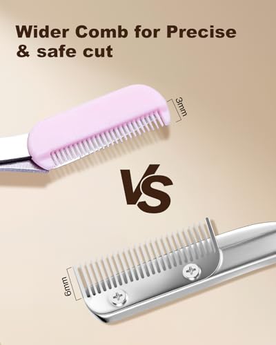 Eyebrow Scissors for Women, Stainless Steel Beauty Scissors with Comb, Precision Trimming Tool for Brows & Facial Hair, Sharp Blades with Safety Guard, Compact & Travel-Friendly (White)