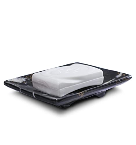 Luxury Handmade Multi Black Marble Soap Dish Holder with Drain for Bathroom and Shower, Best Bath Products & Sponge Tray for Kitchen & Housewarming Gifts., 4x5x0.75, (SD2021) - color: Dark Marble