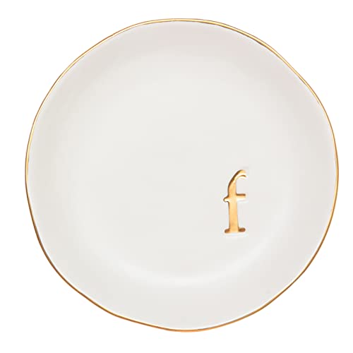 COLLECTIVE HOME Ceramic Jewelry Tray, Trinket Dish, Gifts for Women (F) | Mother's Day, Birthday, Christmas, Engagement Gifts, Vanity, Nightstand Decor, Embossed Gold Monogram Ring Dish with Gift Box - color: F
