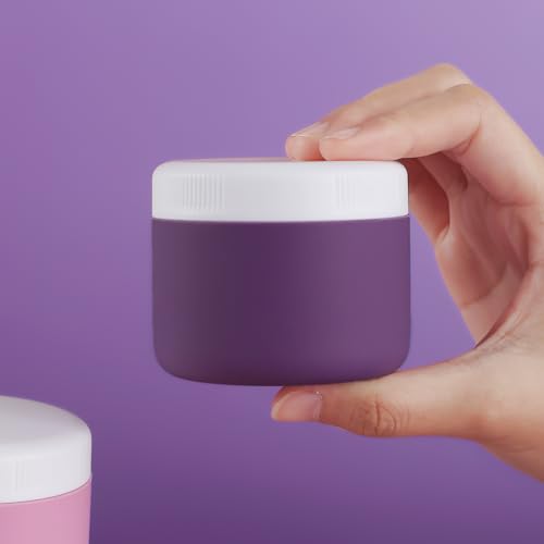 Kuangre Travel Containers for Toiletries, Silicone Cream Jars BPA-Free, Leak-proof 3oz Travel Size Containers, Portable Size Silicone Jars with Lid for Cosmetic Face Hand Body Cream (4 Pack) - color: Purple, size: 3 Ounces