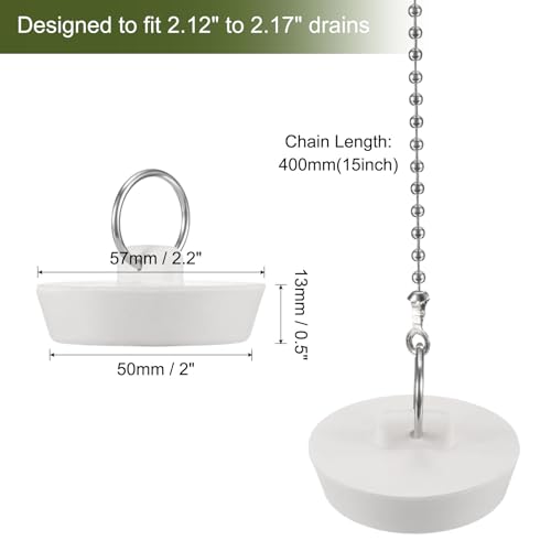 uxcell 2 Pcs Tub Stoppers, Rubber Bathtub Stoppers 2" Kitchen Sink Drain Stopper, Bathroom Drain Plug with Pull Ring and 15" Beaded Chain, White - size: 2"