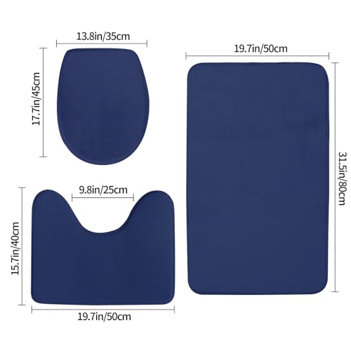 Bathroom Rugs Set 3 Piece Minimalist Solid Navy Blue Bath Rug Mat Set, Non Slip Absorbent Bathroom Decor Mat, Toilet Lid Cover & U Shaped Contour Rug - color: Navy Blue, size: 1'8" x 2'6" (Rectangular)