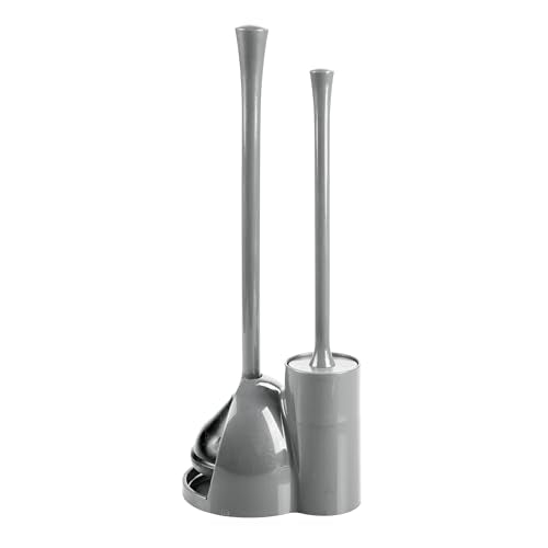 iDesign Compact Toilet Brush and Plunger Set, Gray | Bathroom Cleaning, Storage - color: Gray, style: Pack of 1