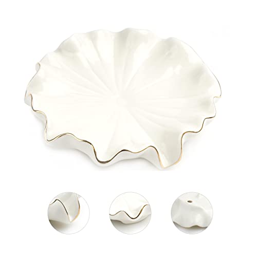 Soap Dish with Drain Ceramic White Lotus Leaf Soap Holder Soap Saver for Bar Soap, Kitchen Sink, and Bathroom Shower - color: White