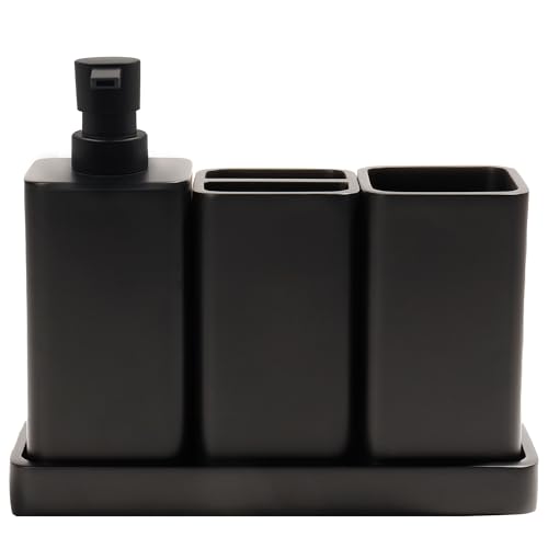YMXYJM Bathroom Accessories Set, 4 Pcs Bathroom Accessory Set, Soap Dispenser, Toothbrush Holder, Qtip Holder Set, Bathroom Sets Complete, Bathroom Sink Set for Modern Home,Matte Black - style: Matte Black