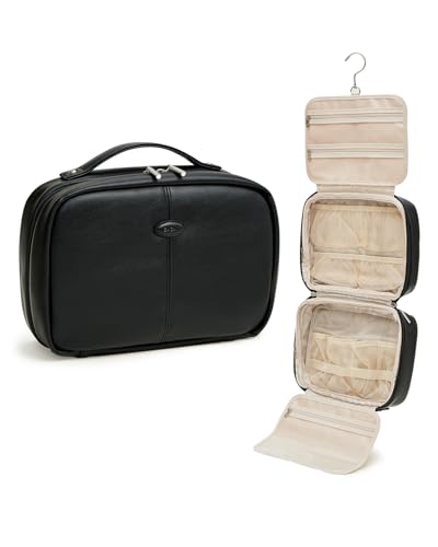 EACHY Toiletry Bag with Hanging Hook, Travel Makeup Bag PU Leather Cosmetic Bags for Women Make Up Organizer with 4 Compartments Waterproof Full-Size Portable Travel Essentials (Black，Pro) - color: B-Pro-Black