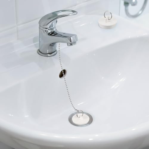 uxcell 2 Pcs Tub Stoppers, Rubber Bathtub Stoppers 1-3/4" Kitchen Sink Drain Stopper, Bathroom Drain Plug with Pull Ring and 15" Beaded Chain, White - size: 1-3/4"
