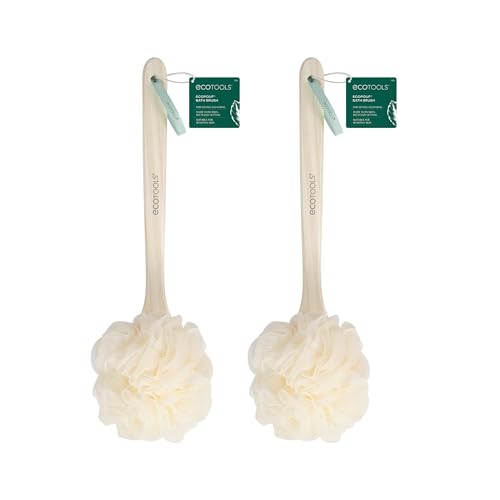 EcoTools 2 Pack EcoPouf Bath Brush, Loofah Brush for Bath & Shower, Made with Long Handle & Recycled, Soft Netting for Gentle Exfoliation, Back Brush for Men & Women, Cruelty-Free