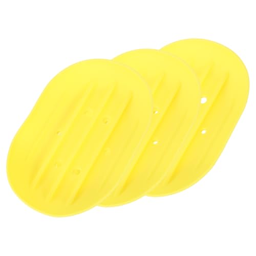 uxcell 3Pcs Small Soap Dish, Silicone Bathroom Soap Holder Oval Shape Bar Soap Dish Self-Draining Soap Tray with Holes for Shower, Bathroom, Kitchen, Counter Top (Yellow) - color: Yellow