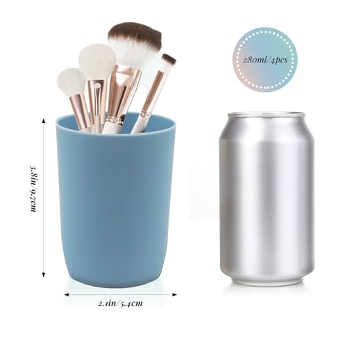 4-Pack Plastic Bathroom Tumbler Cups | Stackable Toothbrush & Mouthwash Cups | Reusable, Dishwasher Safe | 10oz (280ml) | 4 Colors for Travel
