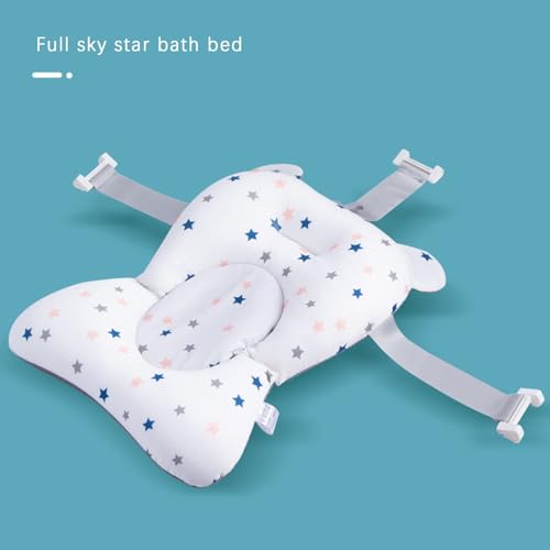 Baby Bath Cushion Pad Newborn Bathtub Mat Infant Bath Supporter Net Baby Bathtub Pillow Non-Slip Floating Bathing Tub Seat (White Star, 28cm*43cm*26cm) - color: White Star
