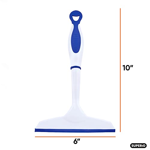 Superio 6” Window Squeegee with Grip Handle and Hanging Hook. (Blue) - color: Blue