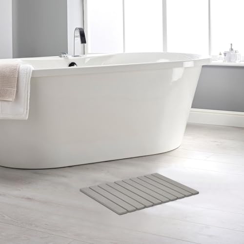 KEYCHAD Foldable Stone Bath Mat, Non-Slip Diatomaceous Earth Bath Mat, Super Absorbent Quick Drying Bath Stone Mat, Sleek & Luxury mat for Bathroom Kitchen Bathtub, 23.4 * 15.4" Gray - 2 Pack - color: 2pack-gray