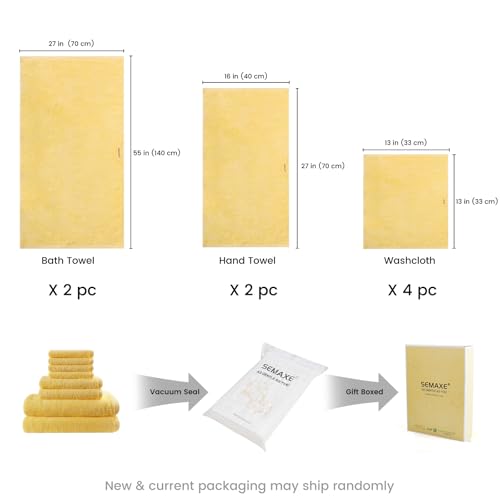 8-Piece Cotton Bath Towel Set with Hanging Loops for Bathroom, Yellow | Complete starter set for daily showers, sink-side use, small bathrooms, and guest baths, OEKO-TEX certified, easy care - color: A01: Yellow