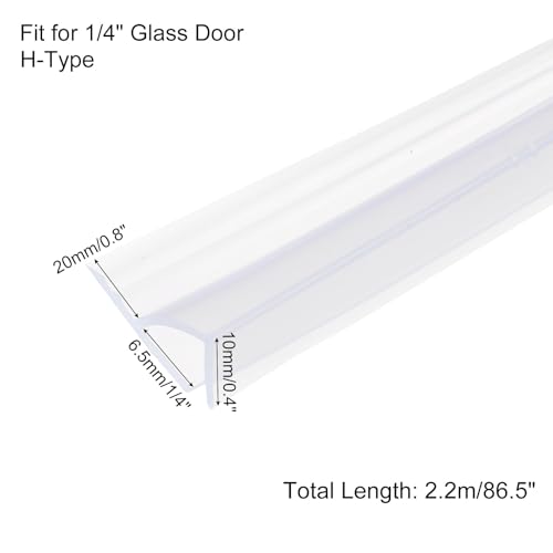 uxcell Shower Door Side Seal, WidenH-Type Shower Door Sweep for 1/4" Glass 86.5" Long Silicone Frameless Glass Door Seal Strip, Stop Shower Leaks, Clear - size: 1/4" Glass 86.5" Long