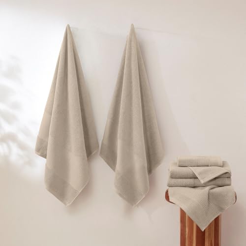 Modern Threads Air Cloud 6-Piece Towel Set - 100% Zero-Twist Cotton, 500 GSM, Quick Dry & Plush, Sand - color: Sand, size: 6 Pcs Towel Set