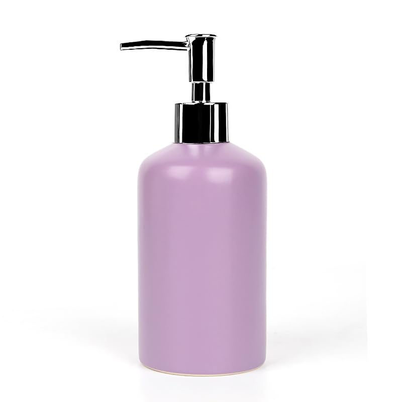 WPM 4 Piece Ceramic Bathroom Accessories Set - Purple - Our Complete Bath Decor Kit Includes Designer Soap or Lotion Dispenser - Toothbrush Holder - Tumbler - Soap Dish - color: Purple