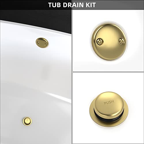 All Metal Tip-Toe Bathtub Drain Kit with Two-Hole Overflow Faceplate and Universal Fine/Coarse Thread Assembly, Bath Tub Drain Kit fits All Bathtub -Brushed Gold - color: Brushed Gold